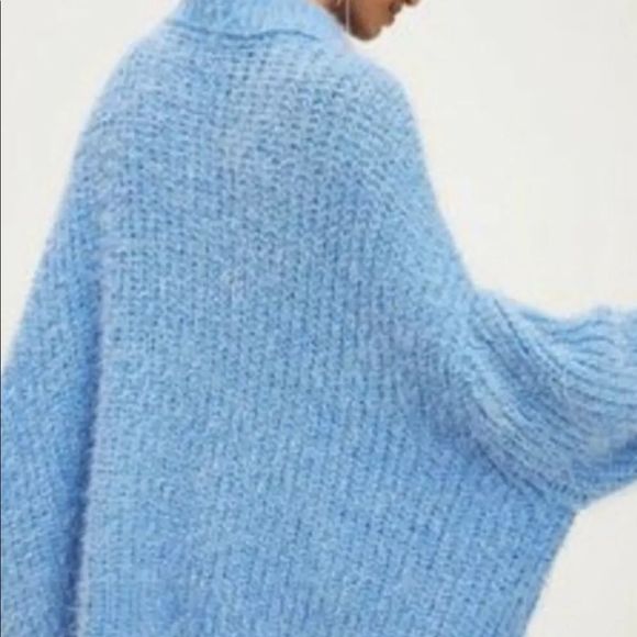Free People Oasis Oversized Tunic Sweater Mock Neck Fuzzy Blue - Picture 2 of 4